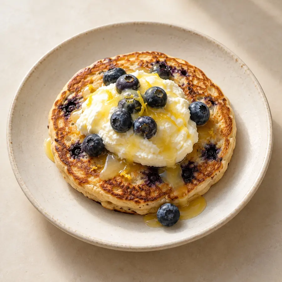 One Blueberry Ricotta Pancake — AI-generated illustration